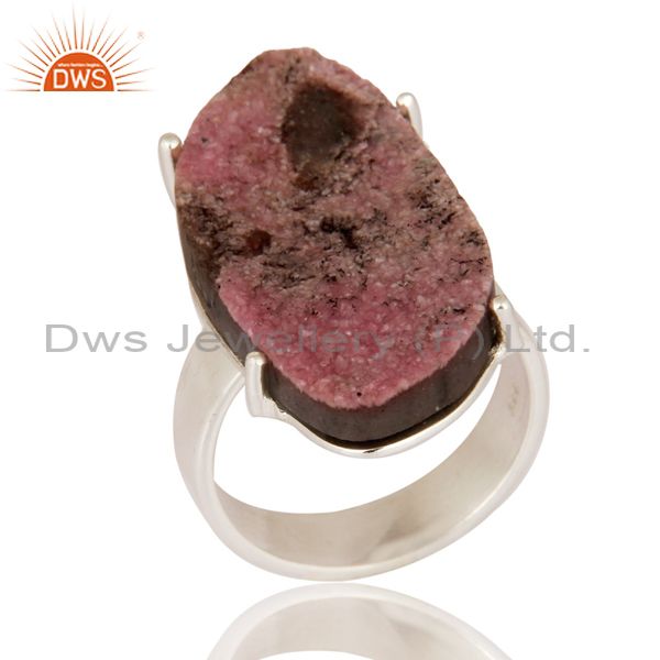 Handmade 925 Sterling Silver Prong Set Cobalto Calcite Druzy Ring Size 8 US