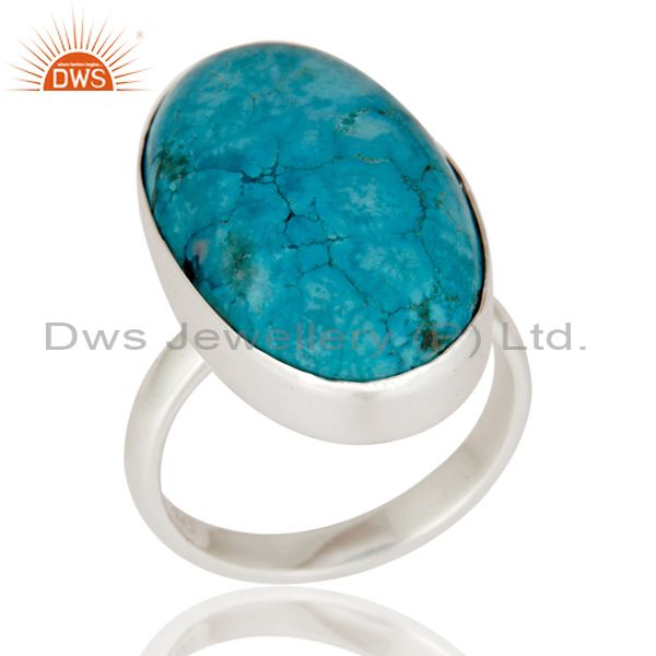 Handmade 925 Sterling Silver Genuine Turquoise Cabochon Gemstone Ring Size 8 US