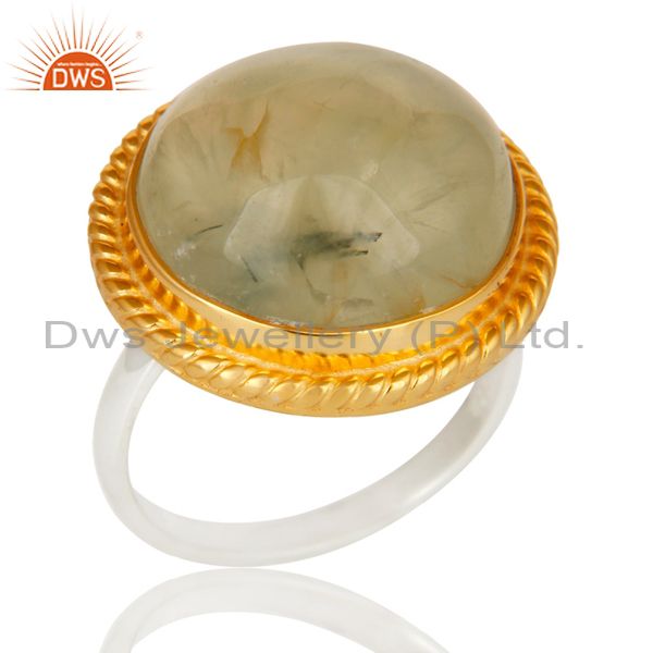 22k gold plated solid 925 sterling silver round design prehnite unique ring