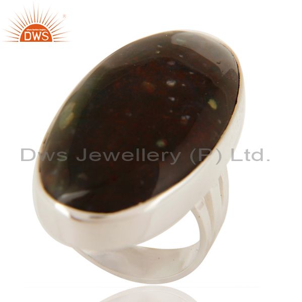 Natural Bloodstone Cabochon Gemstone Ring In Solid Sterling Silver