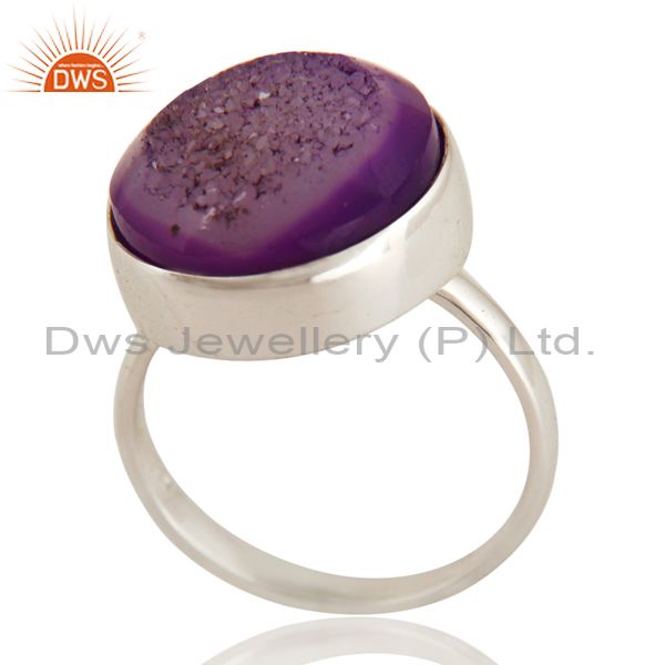 Handmade Natural Purple Druzy Statement Ring Jewellery With 925 Sterling Silver