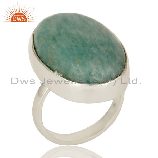 Natural Amazonite Gemstone Sterling Silver Bezel Set Statement Ring