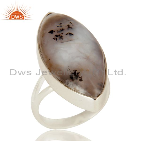 Handmade Sterling Silver Dendritic Opal Bezel Set Gemstone Statement Ring