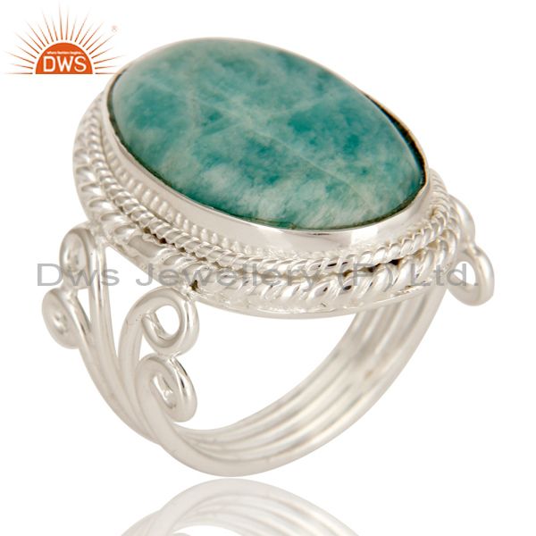 Handmade Sterling Silver Natural Amazonite Gemstone Designer Statement Ring