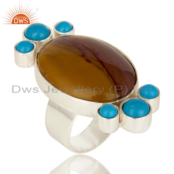 Handmade Sterling Silver Mookaite And Turquoise Gemstone Statement Ring