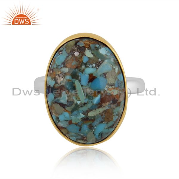 18k gold plated solid 925 sterling silver boulder turquoise statement ring