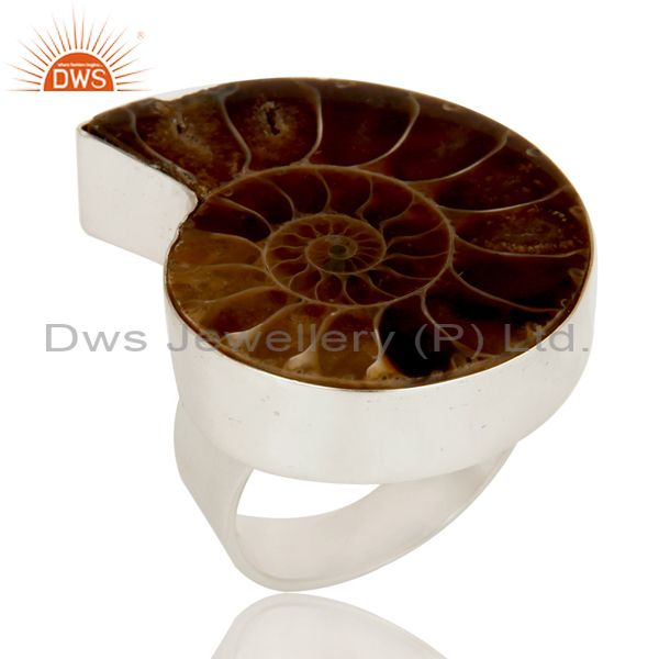 Lovely Simple Design Ammonite Statement Ring with 925 Sterling Silver