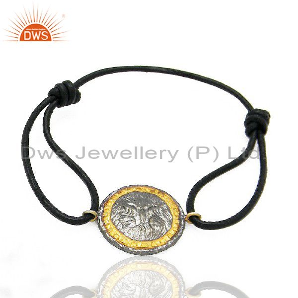 Oxidized and 22k yellow gold plated vintage charms fashion macrame bracelet
