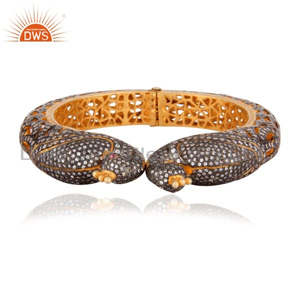22k gold plated peacock designer bangle set with cubic zirconia
