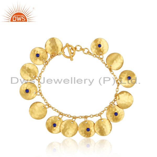 Lapis Brass Gold Charm Bracelet