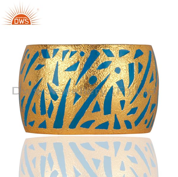 Designer inspired enamel hand-painted cuff bangle in 24k gold vermeil jewellery