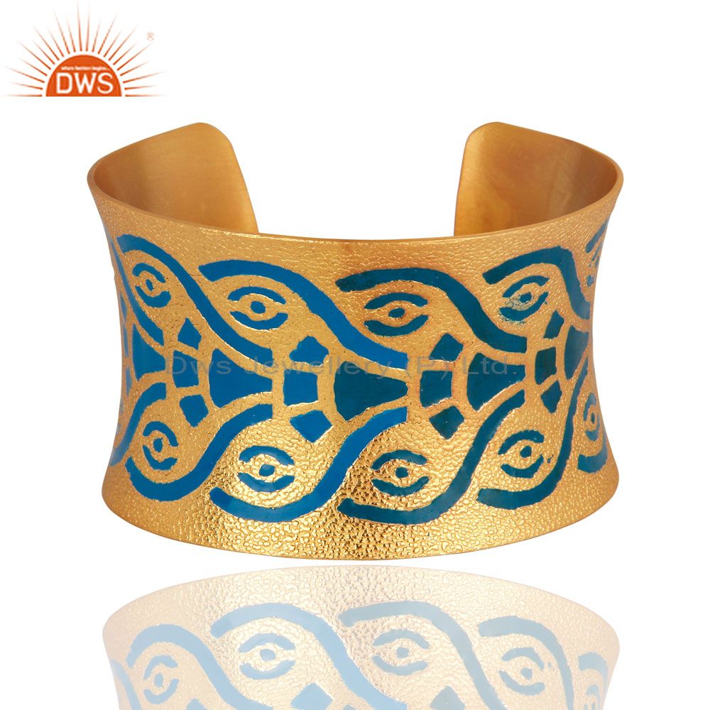 22-karat yellow gold plated indian enamel designer cuff bracelet bangle
