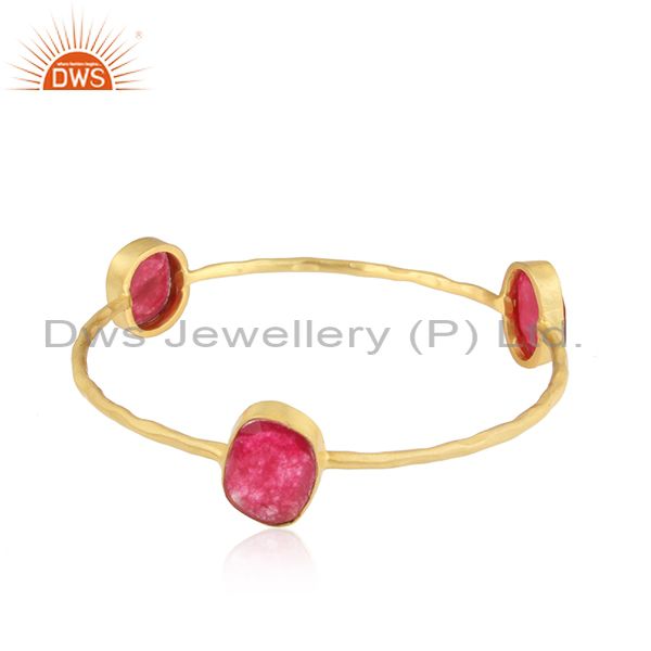 Handmade dyed ruby gemstone 24k yellow gold plated bangle jewelry