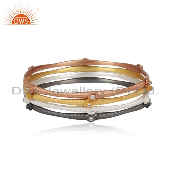 Rose, Gold And Black On 925 Sterling Silver Handmade Bangle