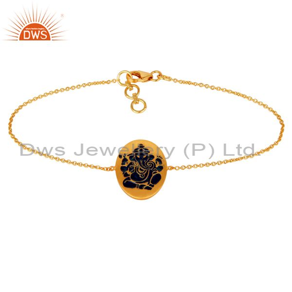 18k yellow gold vermeil indian god ganesh peacock color enamel bracelets