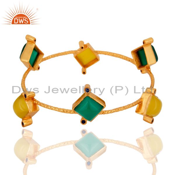 Natural green onyx gemstone bangle 18k yellow gold plated jewelry