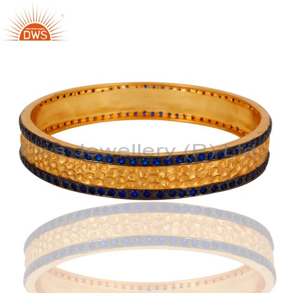Handmade 18k gold plated sapphire color cubic zirconia bangle