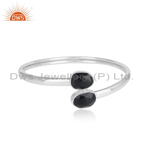 Handmade sterling silver 925 bypass bangle with black onyx