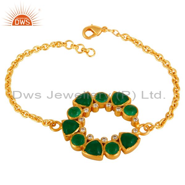 24k yellow gold plated green aventurine chain bracelet with lobster lock