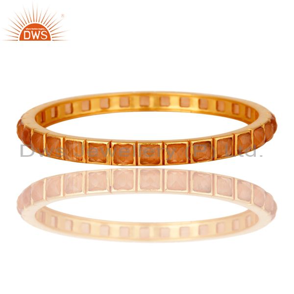 22k yellow gold plated peach moonstone brass bangle bracelet