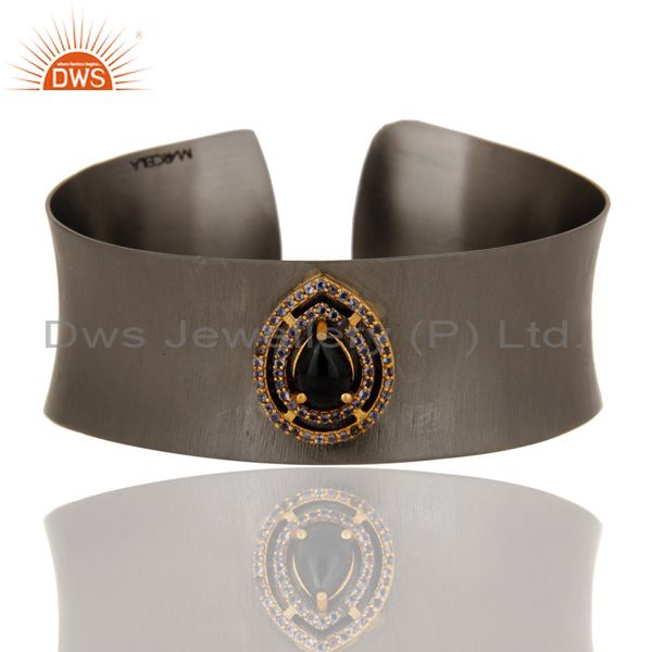 Black oxidized black onyx & iolite cuff fashion jewelry cuff bangle