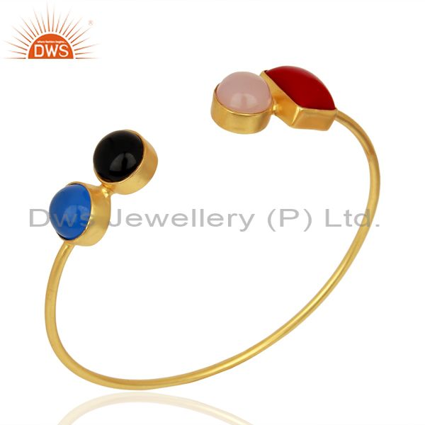 Multi gemstone gold plated brass fashion cuff bangle manufacturer