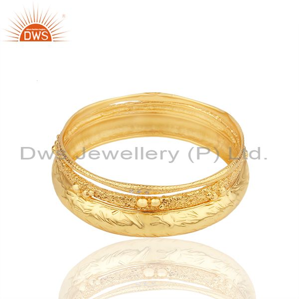Handmade 18k gold plated brass fashion cz three bangle set jewelry