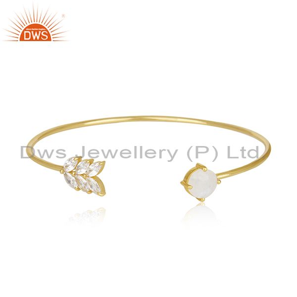 Gold plated brass fashion rainbow moonstone cuff bracelet wholesale supplier