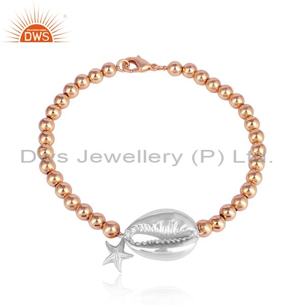 Brass Rose Gold Bracelet With White Gold Bead