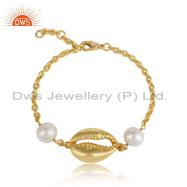 Pearl Set Brass Gold Bracelet