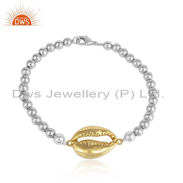White Gold Bracelet With Brass Gold Bead