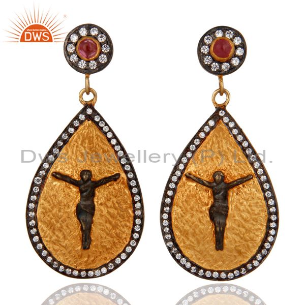 Designer 18-Karat Gold Plated White Zircon Jesus Christ Women Special Earrings