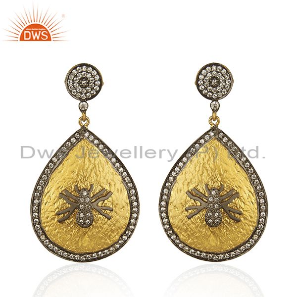 18K Yellow Gold Plated Cubic Zirconia Vintage Fashion Womens Dangle Earrings