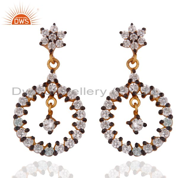 Gold Plated Stunning White Cubic Zirconia Fashion Dangle Earrings