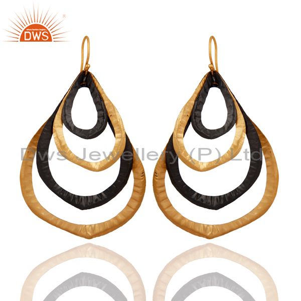 Oxidized And 18K Yellow Gold Plated Brass Designer Womens Fashion Earrings
