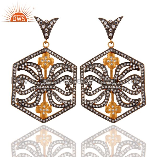 18 k Gold Plated White Cubic Zirconia Designer Party Wear Dangle Earrings