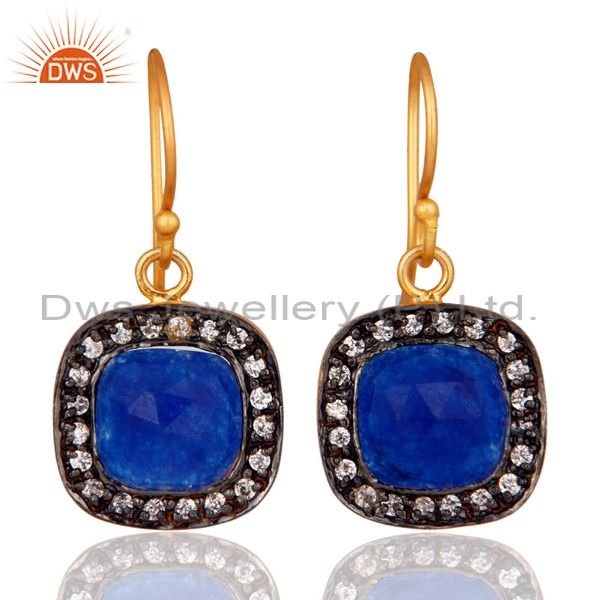 Blue Aventurine And White Zircon 14K Gold Plated Fashion Earrings Jewelry
