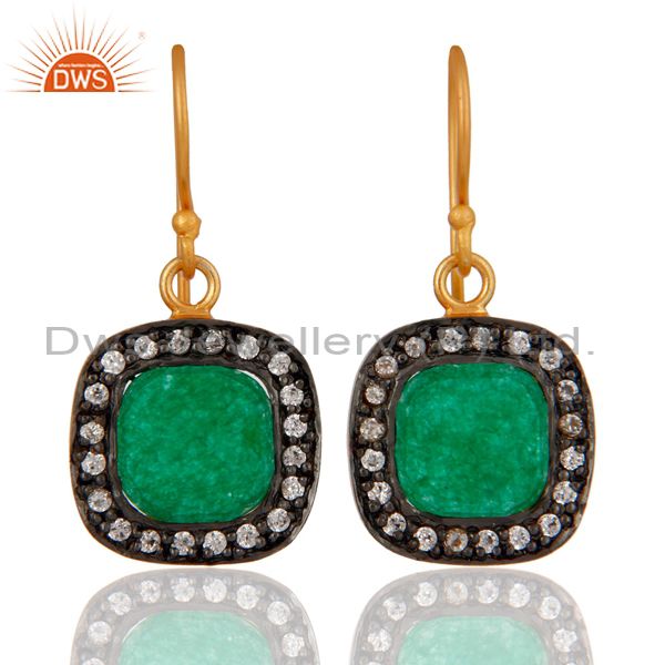 Natural Green Aventurine And White Zircon Gold Plated Fashion Earrings