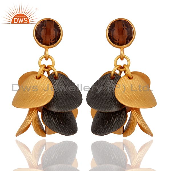 18K Yellow Gold Plated Smoky Quartz Gemstone Designer Earrings