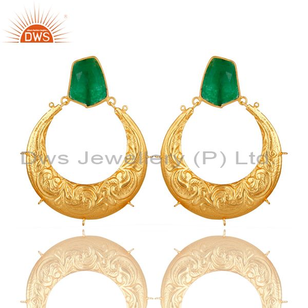 Handmade Green Aventurine Designer Dangle Earrings Made In 18K Gold Over Brass