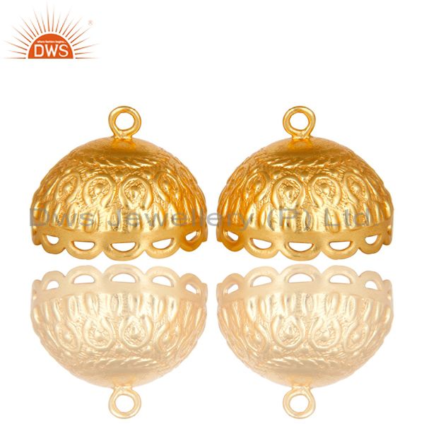 22k yellow gold plated brass engraved designer jhumka earrings