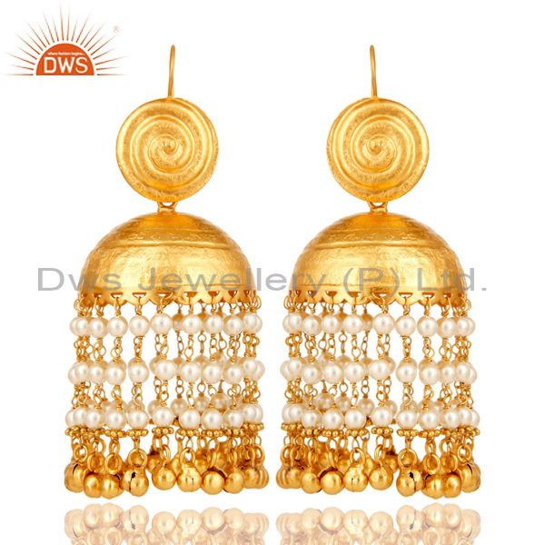 18k gold plated matte finish traditional pearl jhumki earring