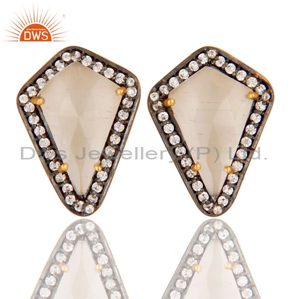 White Moonstone and White Zircon 18K gold Plated Handmade Stud Boutique Jewelry