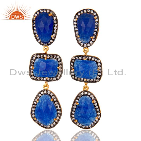 18K Gold Plated Blue Aventurine and White Zircon Dangle Drop Earring