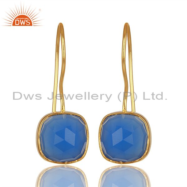 Blue Gemstone Gold Plated Brass Fashion Earrings Manufacturer India