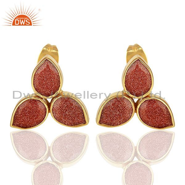 Sun Stone Gold Plated Brass Fashion Stud Earrings Manufacturer