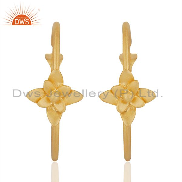 Floral Design Gold Plated Handmade Brass Fashion Hoop Earrings Jewelry