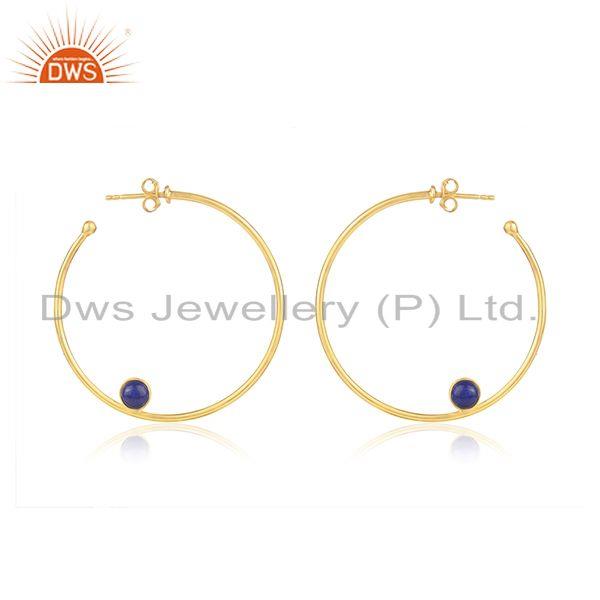 Lapis Handmade Gold Plated Silver Hoop Earring Jewelry