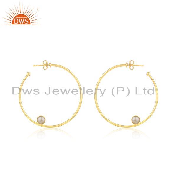 Natural Pearl Gemstone Silver Gold Plated Hoop Earring Jewelry