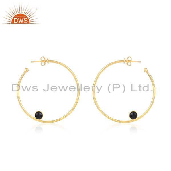 Black Onyx Gemstone Silver Gold Plated Hoop Earring Jewelry